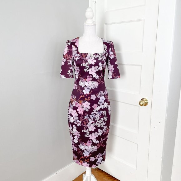 Ted Baker Dresses & Skirts - Ted Baker Purple Floral Heike Pergola Bodycon Sheath Dress Size 1 US Size 4